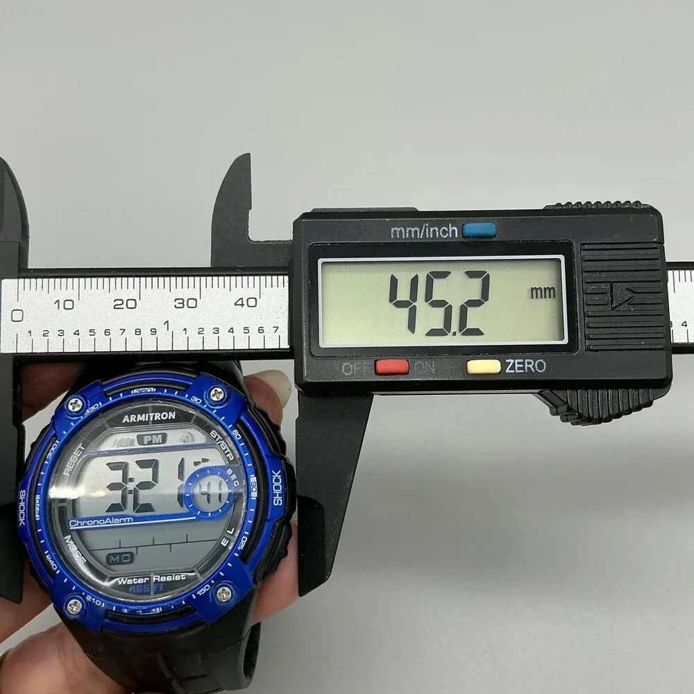 Armitron Pro Sport Mens Watch 45mm Digital Black Blue 165FT WR Day Date Chrono